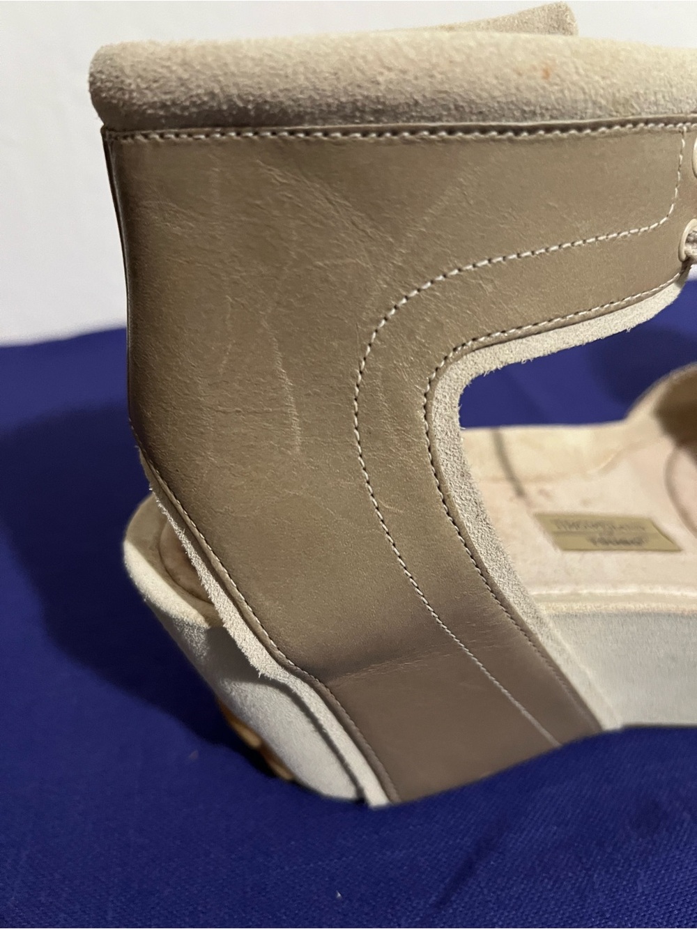 Tsubo Neutral Beige Leather & Suede Ankle-Tie Platforms - Picture 10 of 10